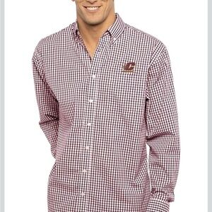 Men's Maroon Checkered Casual Button Down Shirt